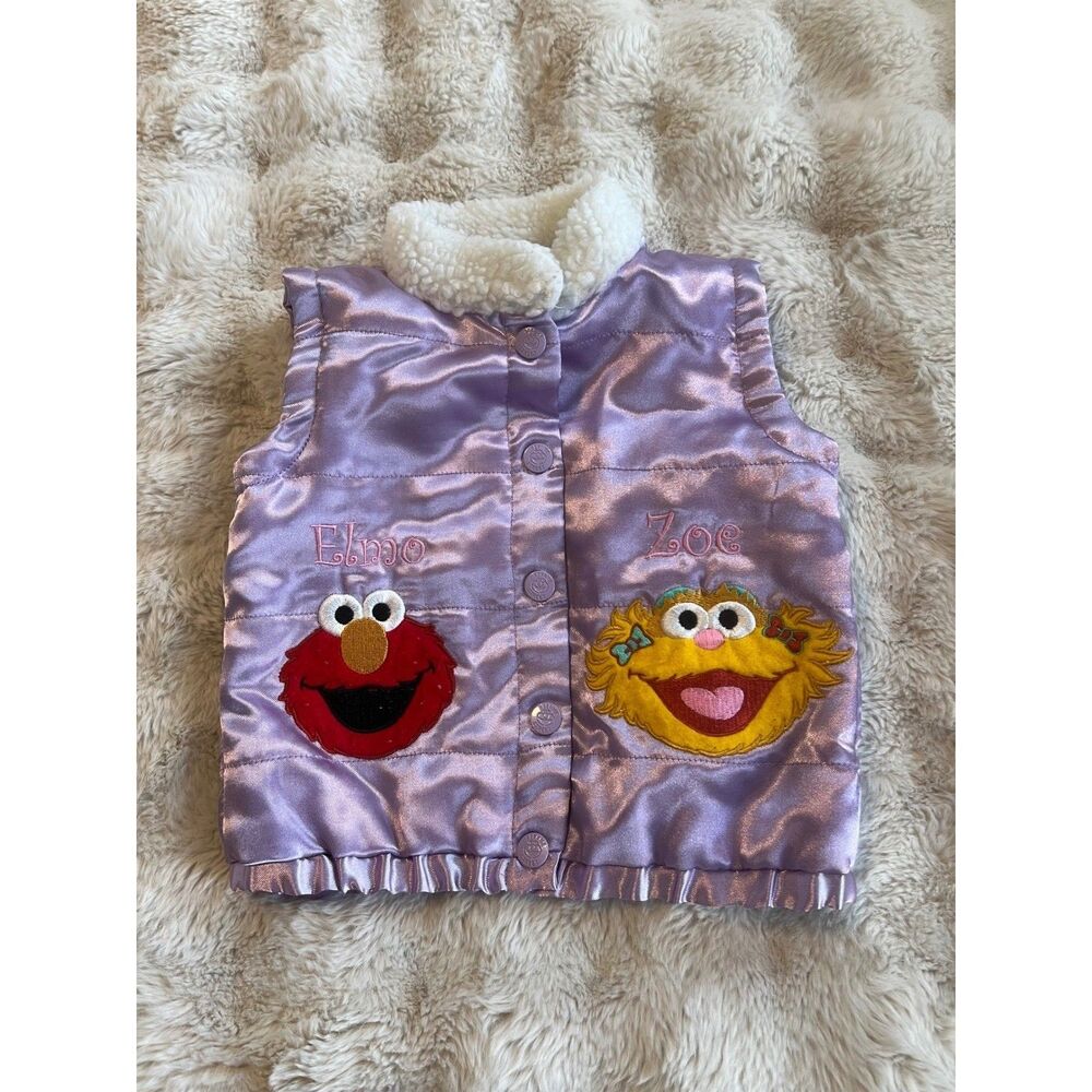 Vintage Girls Sesame Street Elmo Zoe Puffer Vest Girls Purple Toddler 12M 90's